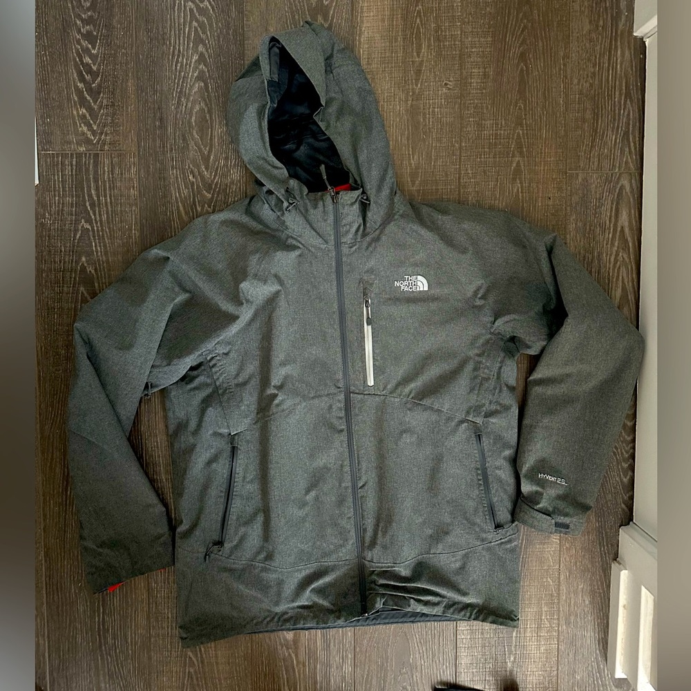 Heather grey North Face Hyvent 3-in-1 jacket w/ zip-out puffer coat insulation.
